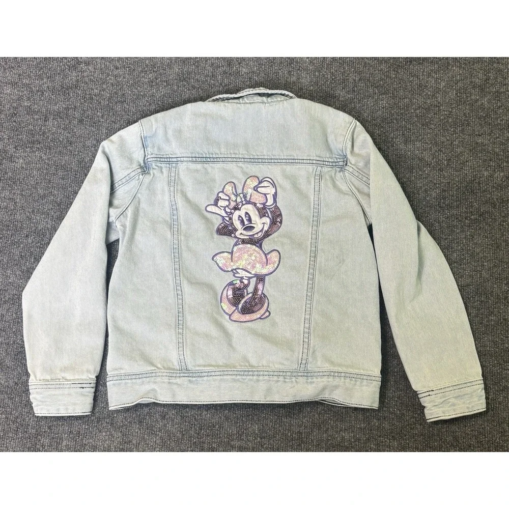 Disney Jean Jacket Girls Size 9/10 Denim Minnie Mouse Sequin &‎ Embroidered